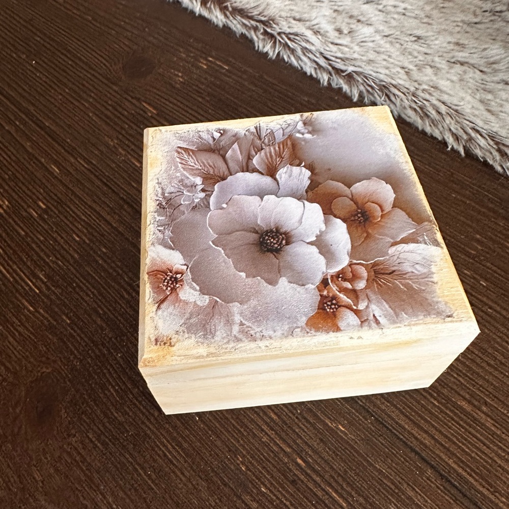 Hand crafted wooden floral trinket box